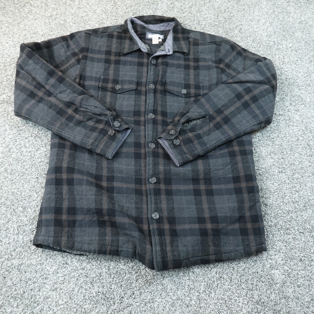 Carbon2cobalt Jacket Mens MT Gray Black Plaid Flannel Sherpa Jac Shirt Shacket